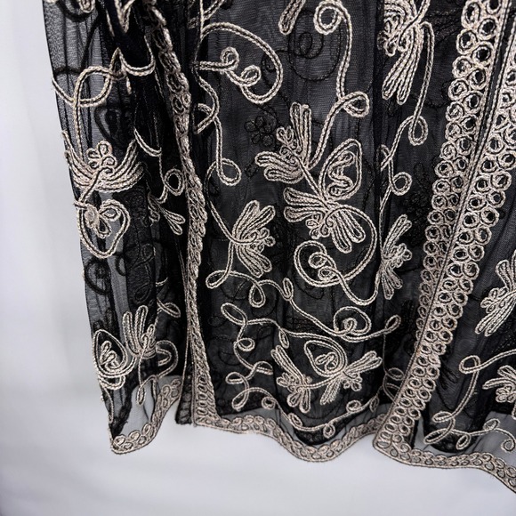 Vintage I.S.C. Floral Sheer Top XL Black Gold Embroidered Witchy Whimsigoth - Picture 8 of 11